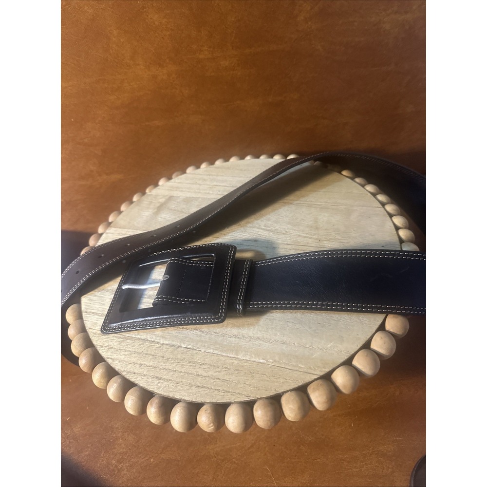 Vtg Y2K Banana Republic Black Leather Belt Sz S-MOversized Buckle 1990's-Italy